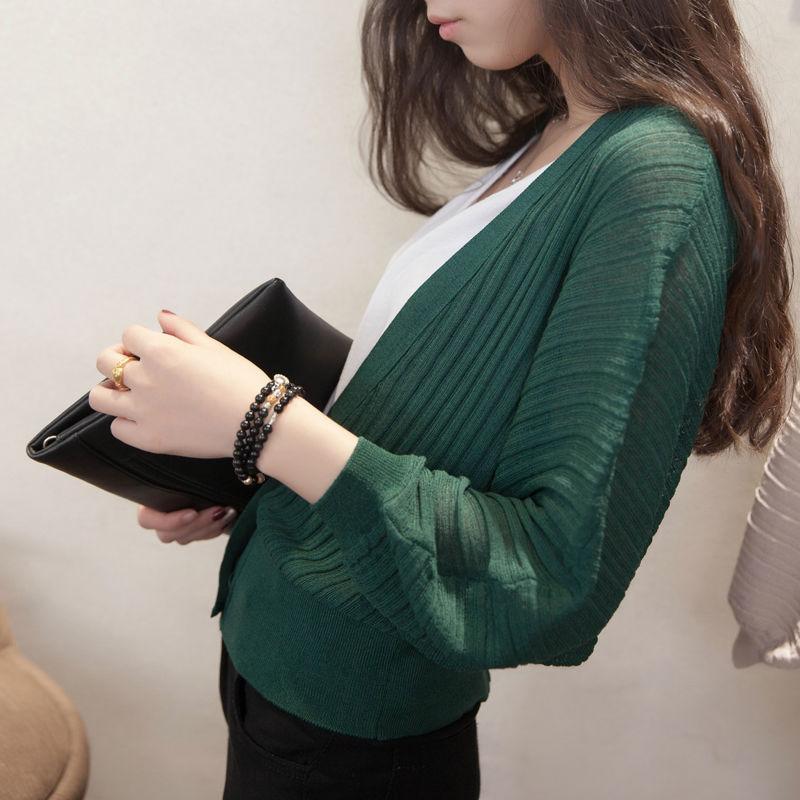 Spring Summer Lantern Sleeve Women Shawl Coat Ice Silk Cover Up Loose Korean Sun Protection Air Conditioning Knit Cardigan Thin