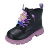 Girls' Martin Boots with Side Zipper, Autumn/Winter Kuromi Princess Style Mid-Calf Boots, Shiny Leather, Waterproof, Soft Sole, Fashion Shoes for