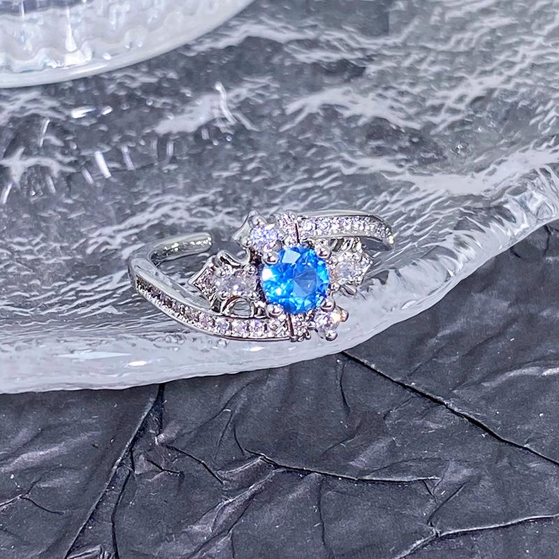 Spring And Summer Sea Blue Enamel Dripping Oil Flower Butterfly Opening Ring High Sense Personality Light Luxury Ring Women