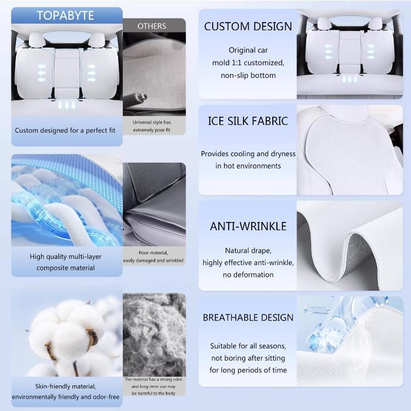 Car Ice Silk Seat Cushion Cover For Tesla Model 3 / Y Juniper 2019-2026 Breathable Comfortable Seat Pad Car Interior Accessories