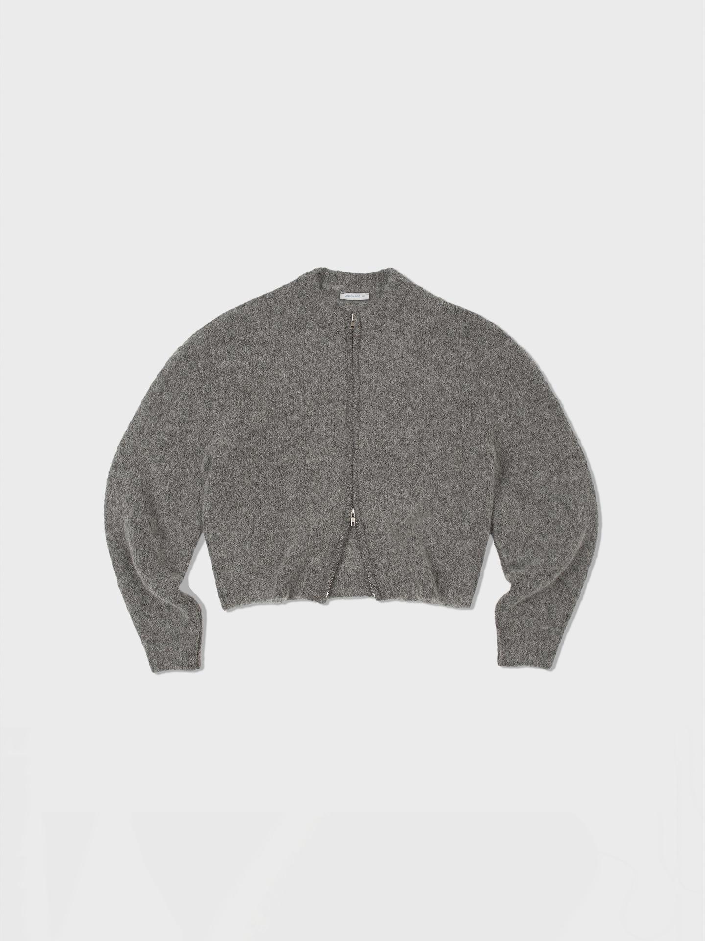 

Женский классический свитер из шерсти альпаки на осень/зиму: Двусторонняя молния, круглый вырез, спущенное плечо, универсальный вязаный кардиган One Size серый