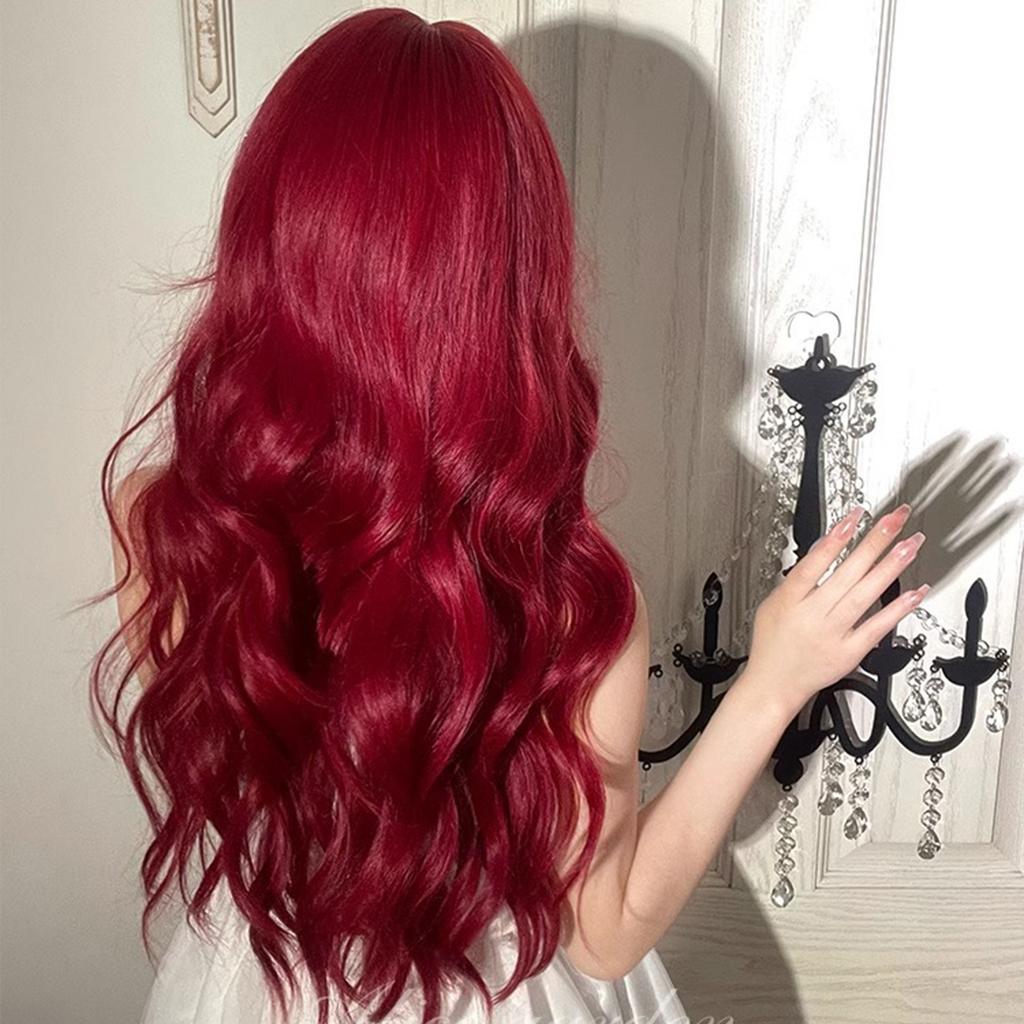Jk Style Lolita Full Wig with Bangs Mera Red Water Wave Synthetic Fiber for Cosplay Costume