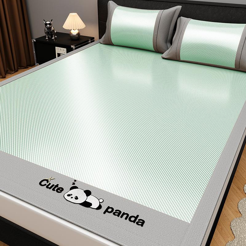 Machine Washable 3-Piece Ice Silk Cooling Mat Set with 2 Pillowcases, Breathable Summer Bed Sheet for Home Dorm, Soft Fitted Sheet