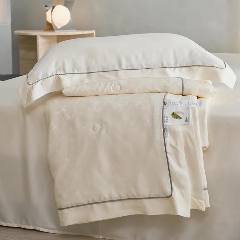 Ultra-high-end 100% Lyocell Jacquard Summer Blanket Set or 1 Pcs Natural Plant Fabric Cooling Quilt Mulberry Silk Fill Comforter