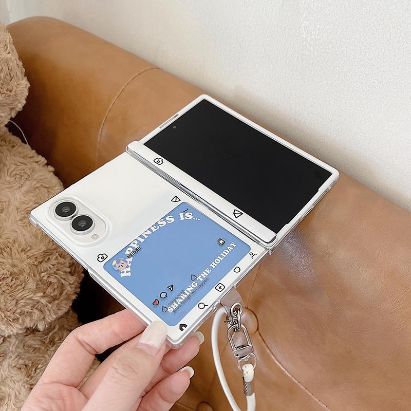 Korean Ins Dialog Box Cute Phone Case For Samsung Galaxy Z Fold 8 ZFold8 Cover with Hand Rope Hinge Hard Cases For Z Fold8 Funda
