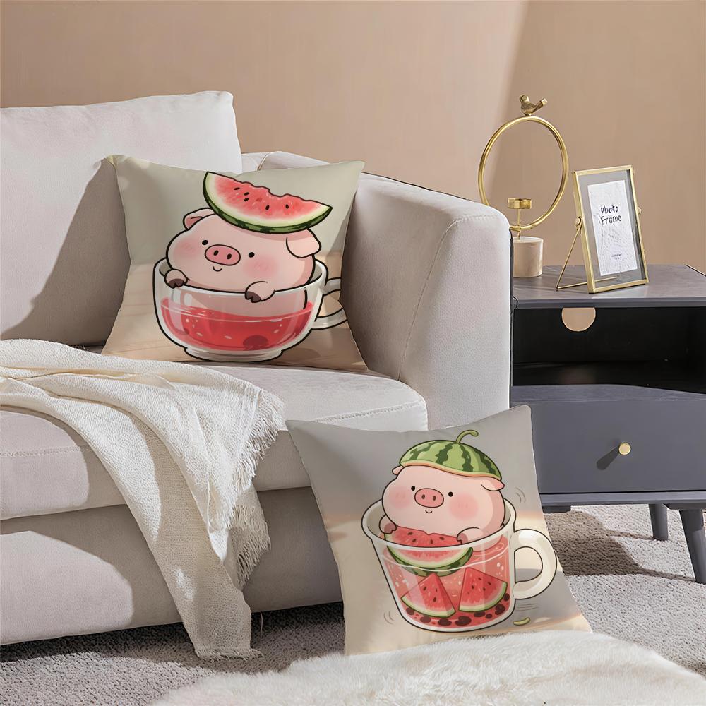 Cute Pig Summer Surprise Cushion Cover Throw Pillow Cover Hidden Button Durable Polyester Chair Cushion