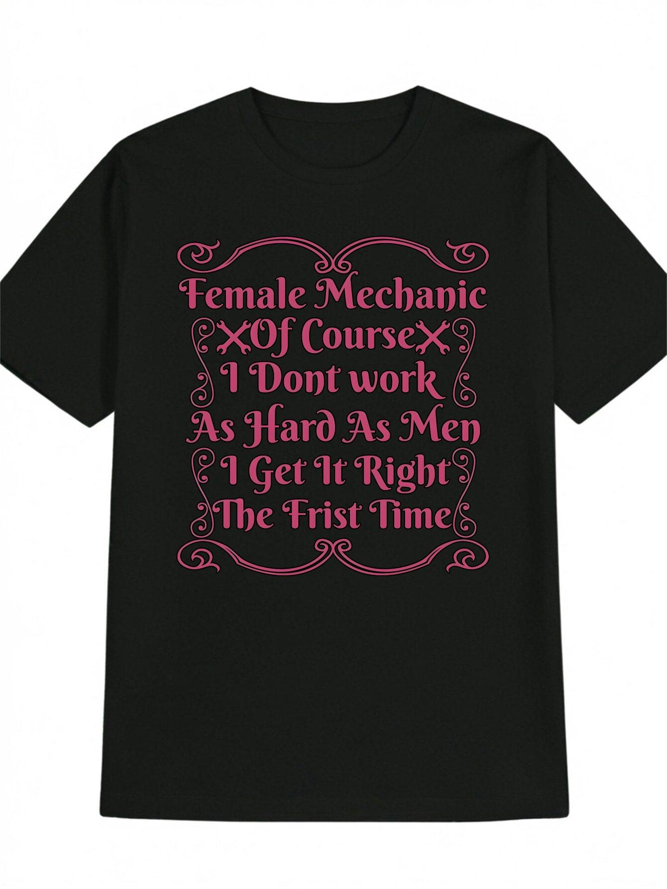 

Funny Saying T-shirt - Bold Pink Text Print on Black Shirt - Lightweight Summer Tee for Mechanics L