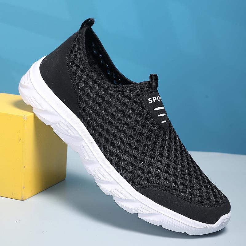 Summer hollow breathable mesh shoes round head cover feet one pedal sports and leisure shoes men mesh lazy shoes men