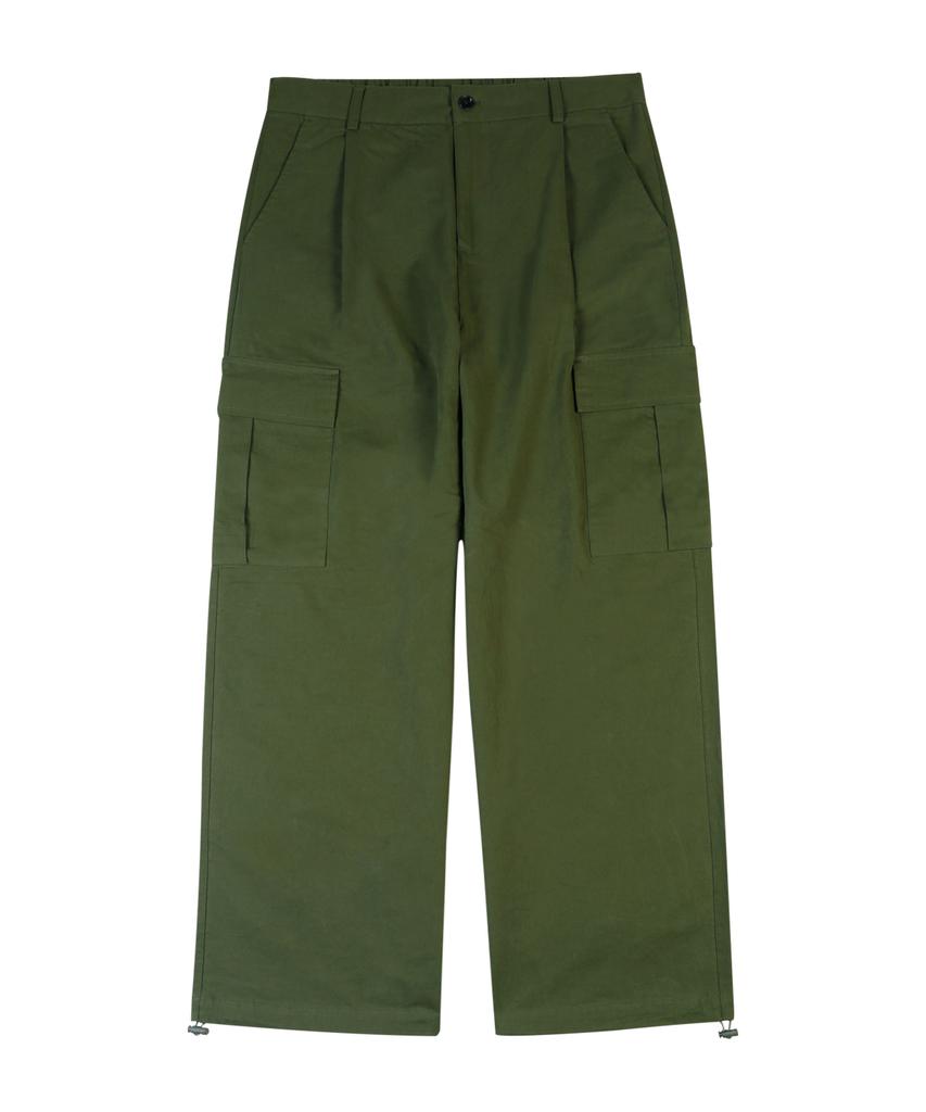 MOZMOZ Back Elastic Cargo Drawstring Cotton Pants Khaki