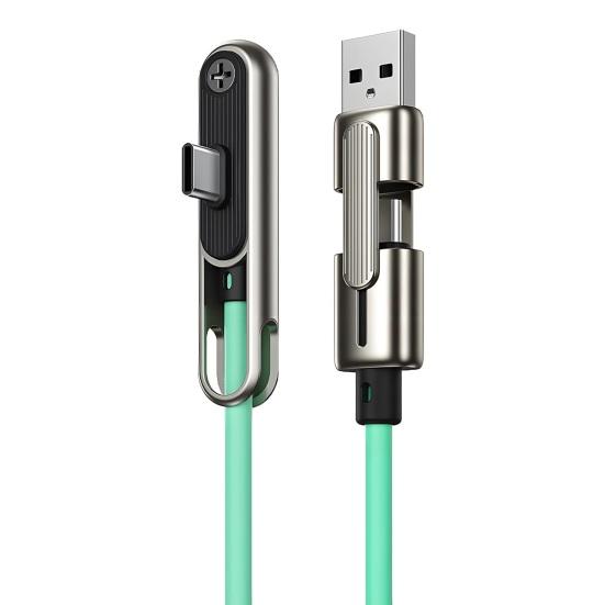 

Швидкісний USB-C кабель 240 Вт зі складаною підставкою для телефону, подвійний USB-A та USB-C швидкий зарядний пристрій, силіконовий, що не плутається, кабель для заряджання з передачею даних 480 Мбіт/с синій