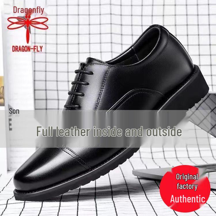 Dragonfly Men's Genuine Leather Business Casual Shoes - Soft, Comfortable, Non-Slip, Wear-Resistant Cowhide with Thin Sole