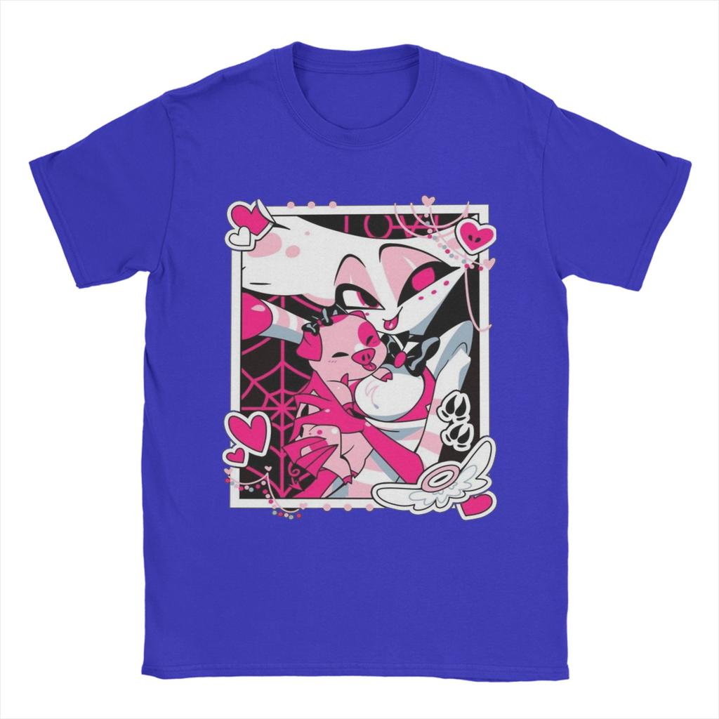 Angel Dusts and Fat Nugget Selfie Hazbins Hotels T Shirt Men Cotton Casual T-Shirt Crewneck  Tee Shirt Short Sleeve Tops Gift