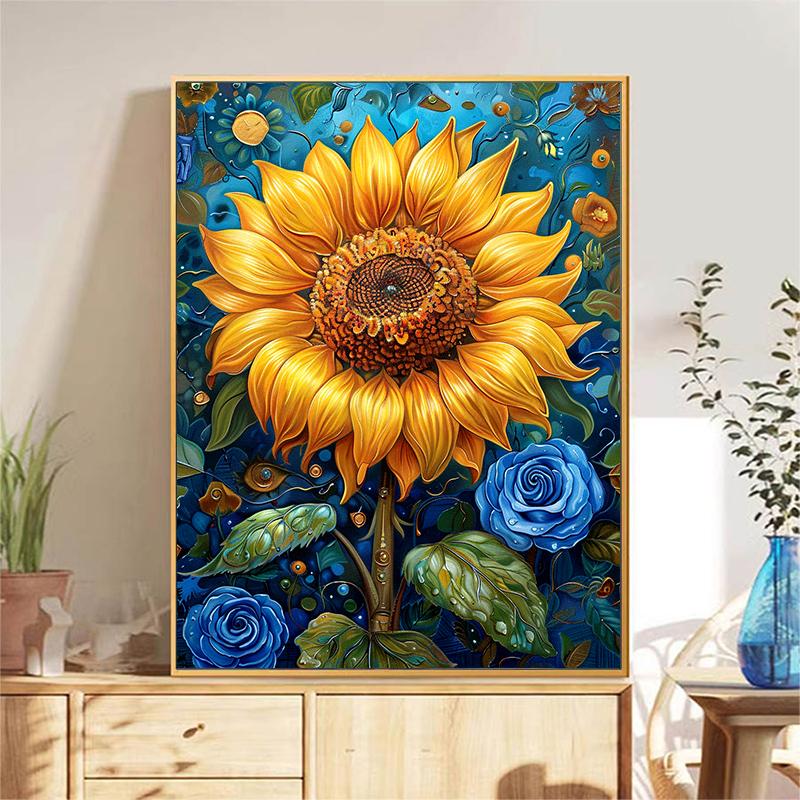 5d DIY Diamond Painting Cross Stitch Sunflower Blue Rose Flower Diamond Embroidery Mosaic Full Round Drill Home Decor