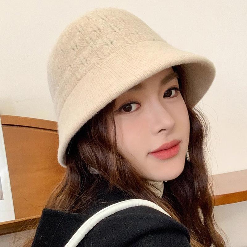 Bucket hat ladies autumn and winter elegant versatile hat fashion celebrity knitted bucket hat