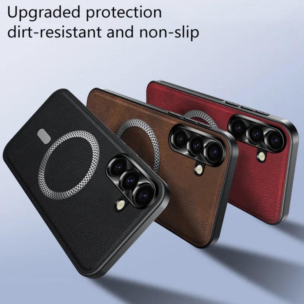Retro Leather Magnetic Phone Cases For Samsung Galaxy S25 Ultra S22 S23FE S24 Plus Metal Camera Protection Shockproof Hard Cover