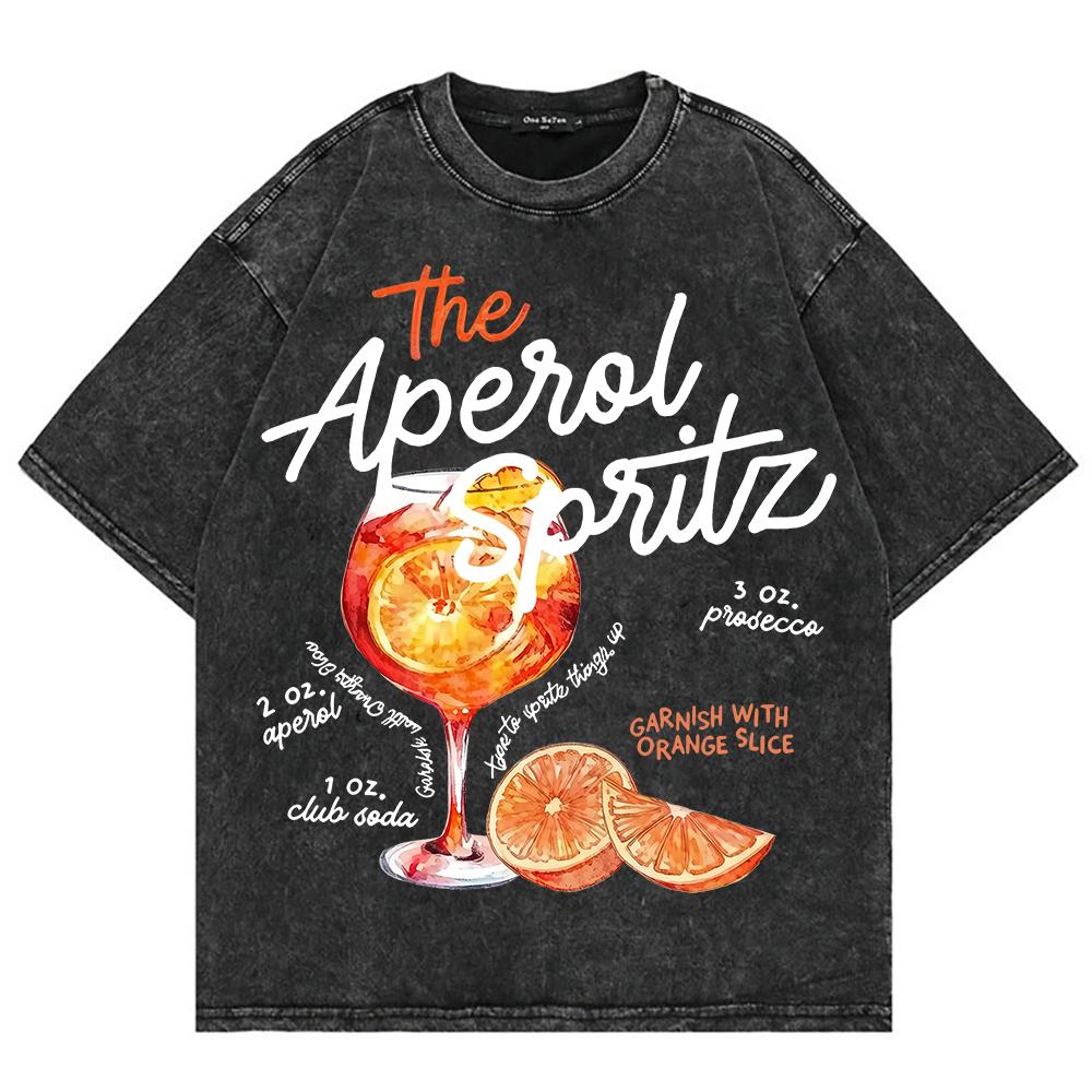 Cotton Vintage Washed Aperol Spritz Club Tshirt New Fashion Men Casual Retro Lemon Cool Oversize Loose Acid Wash Tee Shirt