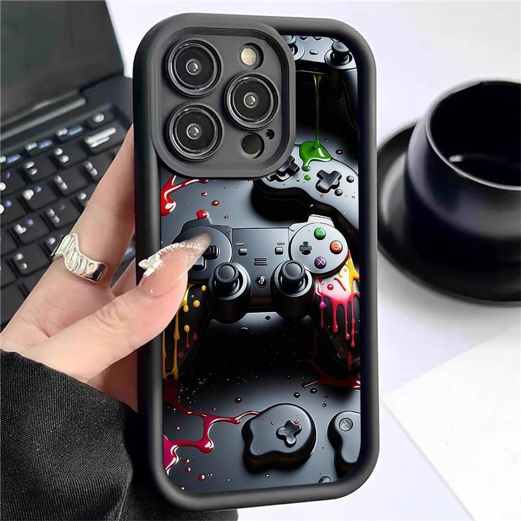 New Groove Gaming Console Pattern Black Phone Case for iPhone 14/15/16/17 Pro Max