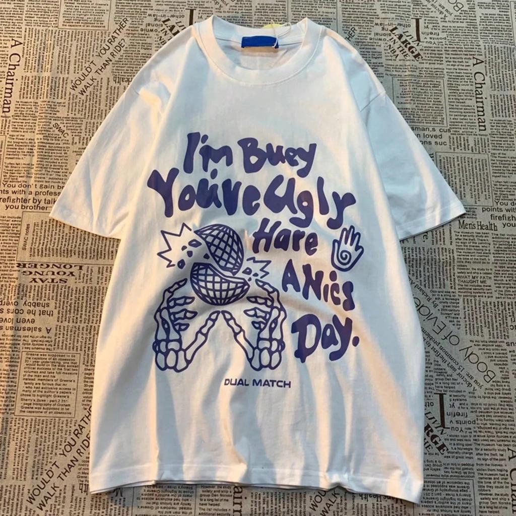 Retro Letter Printed Wounisex'S Short Sleeved Fashion Loose And Versatile Oversize T-Shirt Casual Basic Breathable Clothing