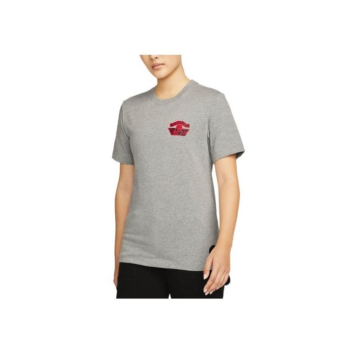 Jordan Character Oil Painting Print Casual Short Sleeve Crew Neck T-Shirt Women Tops Grey DO9806-063