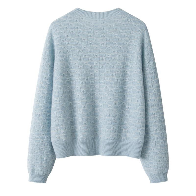 Pure Cashmere Round Neck Drop Shoulder Sweater - Thick, Loose, Slimming, Long Sleeve - Women's Versatile Autumn/Winter Knitwear