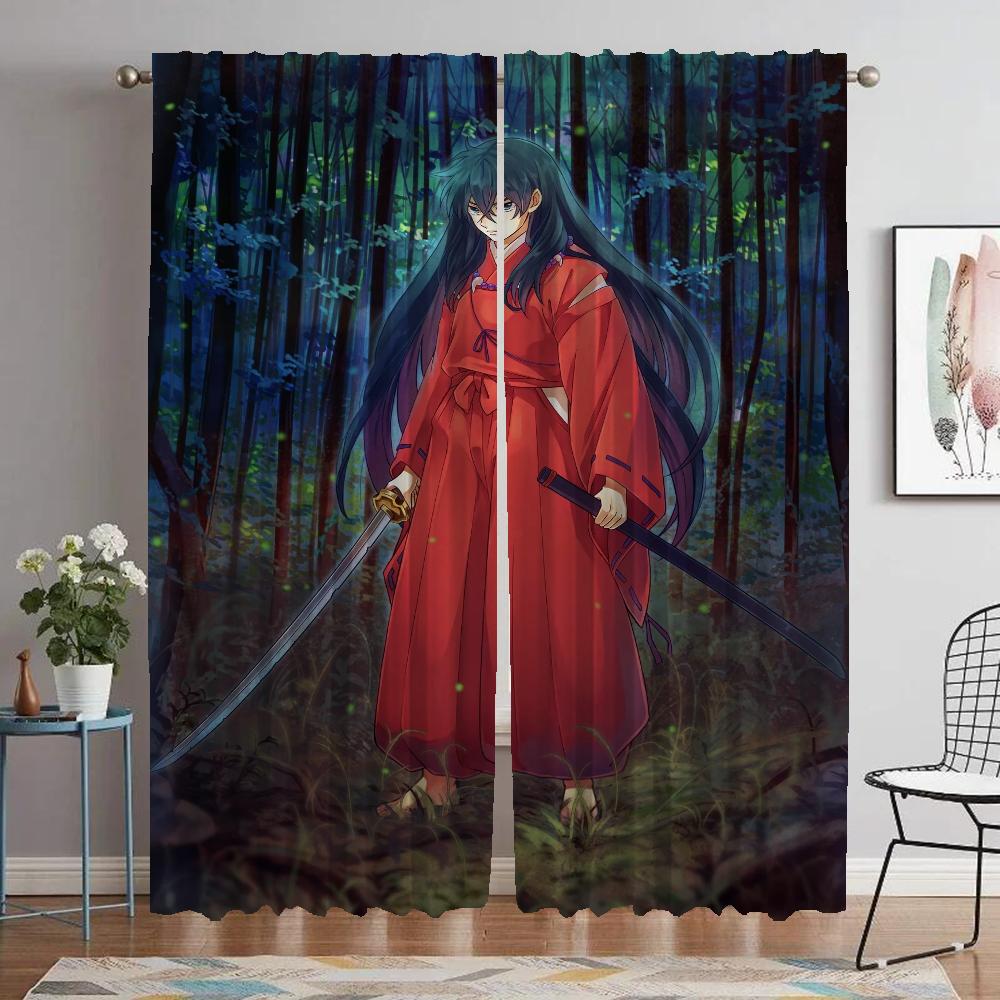 Inuyasha Blackout Curtains for Living Room Home Interior Curtains 2 Pieces Shades Partition Window Curtain Tulle for Bedroom