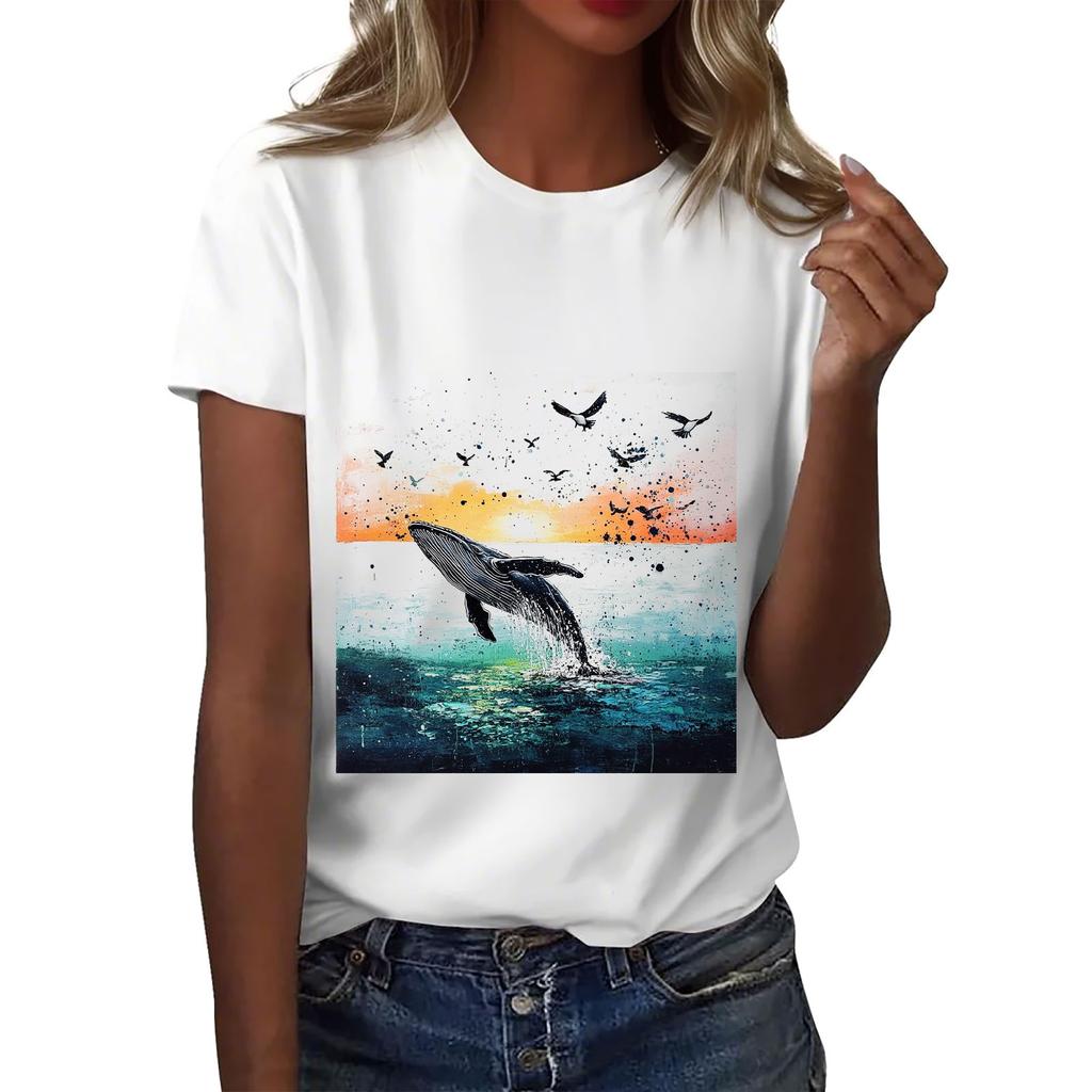 Women's Round Neck Casual Printed Short-sleeved T-shirt Top