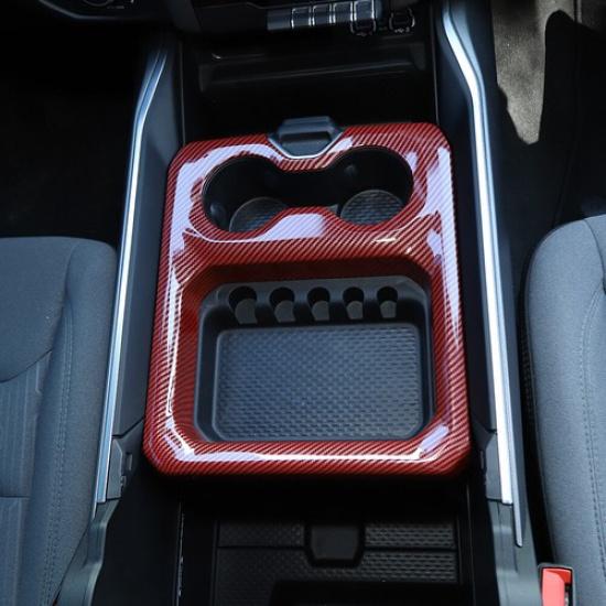 Central Water Cup Holder Cover Trim Frame for 18+Dodge Ram 1500 Red Carbon Fiber