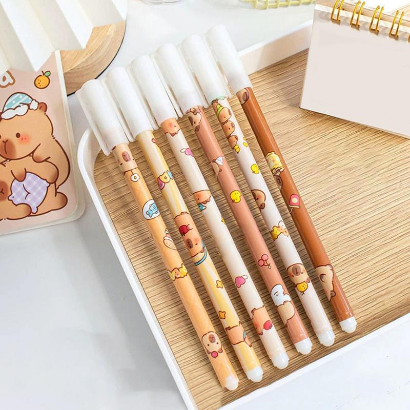 6 Piece  Cute Erasable Pen Capybara Gel Pen Office Gift School Supplies Stationery With Eraser, Fade-Resistant Funny Pen