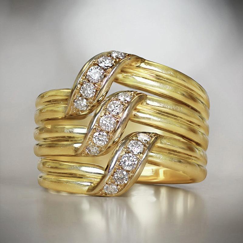 Women s ring, light luxury copper inlaid with zircon, multi-layer plain band ring, versatile index finger ring JZ017-1
