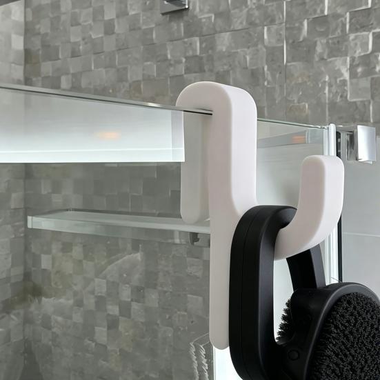 Shower Hook Plastic Anti-Slip Compression Resistant Hook Within 8mm Glass Door Drill-Free Installation Hook for Bathroom