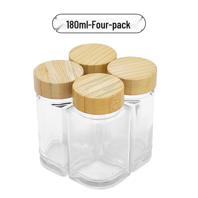 Acacia Wood Glass Seasoning Bottle Set - Pepper, Salt, Spices - 4-Piece Square Sprinkler Jars
