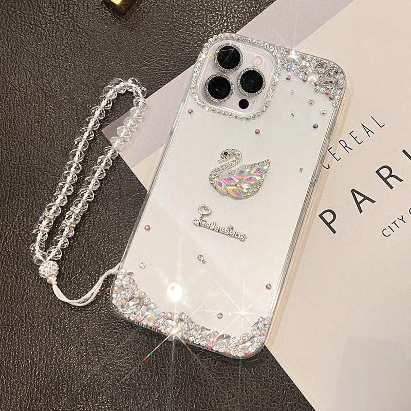 Light luxury rhinestone swan for iPhone17ProMax mobile phone case Apple 16 flash diamond 15 transparent 14 protective case