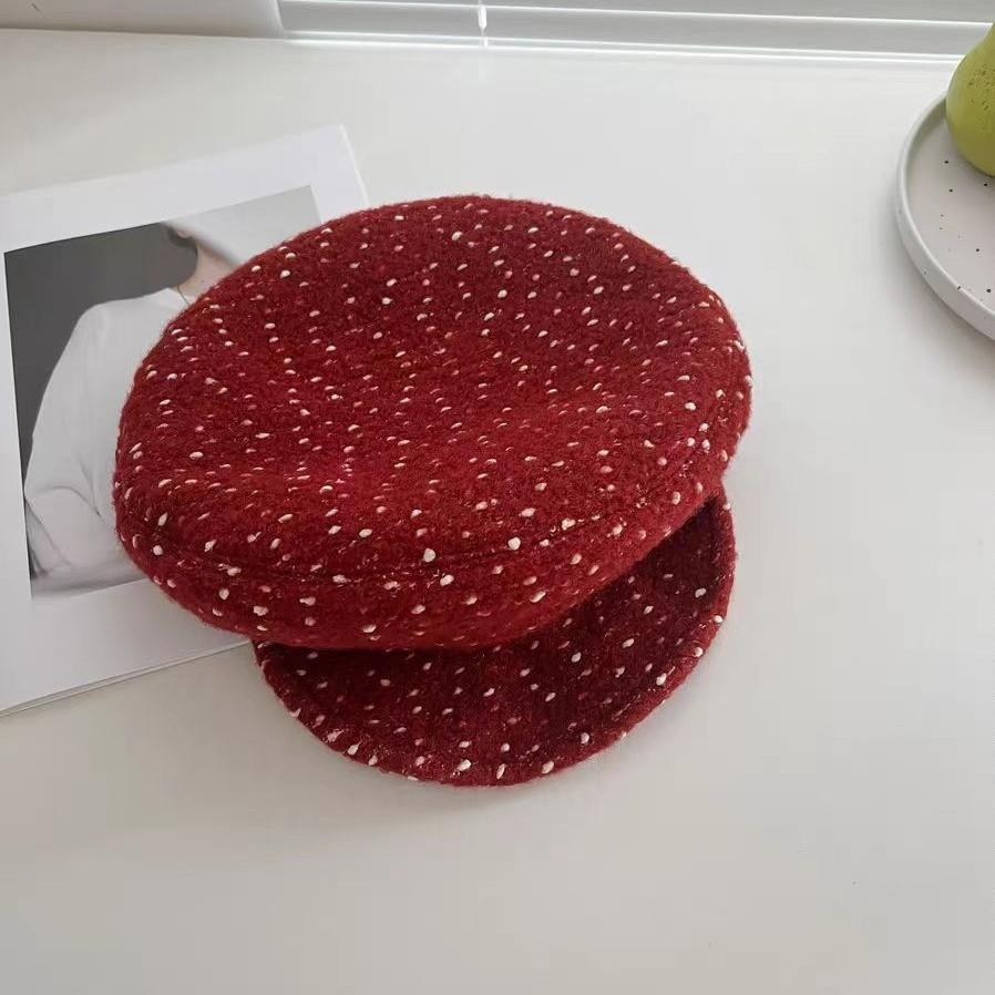 Маленькая модная в горошек кепка-восьмиклинка женская осенне-зимняя рождественская красная ретро универсальная модная восьмиугольная кепка кепи M（56-58cm） красный