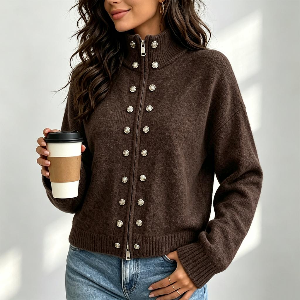 Cardigan a manica lunga in maglia da donna con colore e vestibilità larga per abbigliamento casual