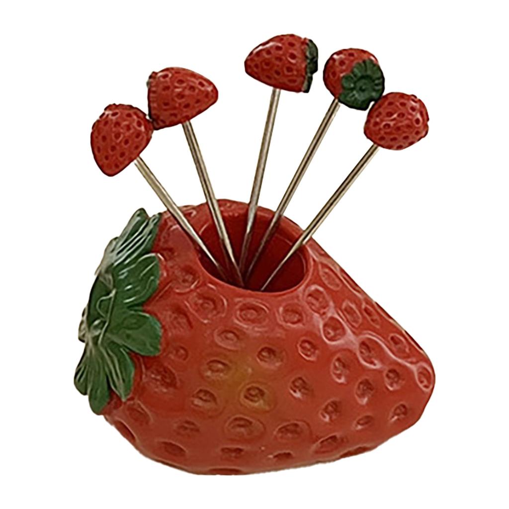 5Pcs Fruit Fork Set Cute Shape Multipurpose Stainless Steel Fruit Forks Food Pick Forks with Holder