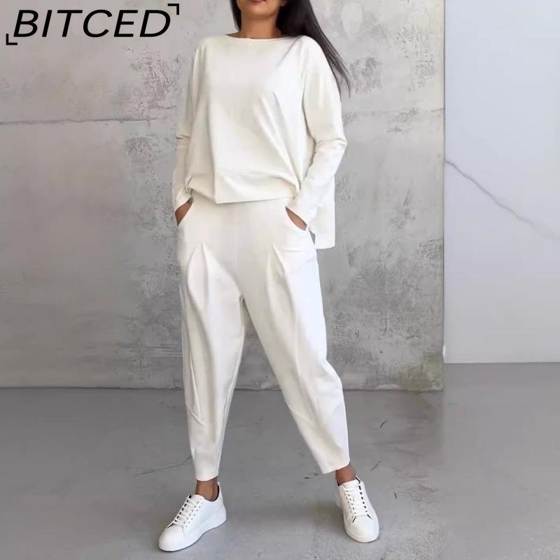 

Комплект женской худи с длинным рукавом и штанов-шаровар BITCED с асимметричным дизайном S белый