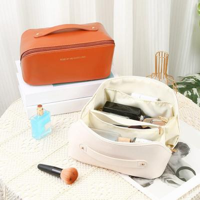 Travel Cosmetic Waterproof Makeup Bag Toiletry Faux Leather Bag Open Flat Organizer with Multiple Compartments