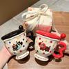 High Value Breasts Fufu Cute Polka Dot Kitten Mug with Lid for Girls Ceramic Cup Birthday Gift Souvenir