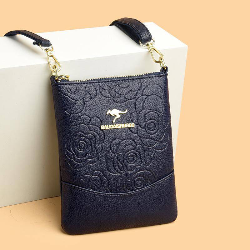 Multi-layer Large-capacity Single-shoulder Bag Rose Embossed Fashionable and Simple Crossbody Bag