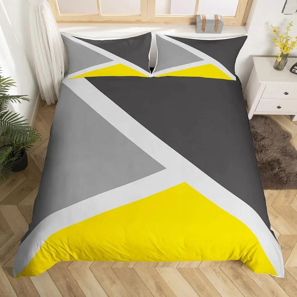 Geometric Triangle Duvet Cover Queen Patchwork Geometry Bedding Set Simple Modern Abstract Quilt Cover Rustic Home Room Decor