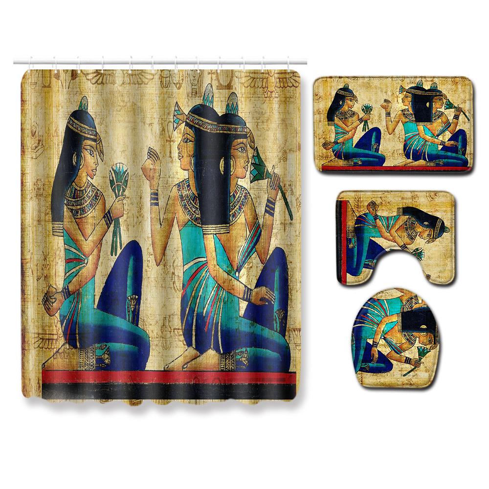Exotic Bathroom Shower Curtain Floor Mat Toilet Cover Foot Mat Four-Piece Pattern