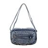 Washed Denim Crossbody Bag with Front Zipper Pocket and Decorative Chain Detail Casual Shoulder Purse for Women Daily