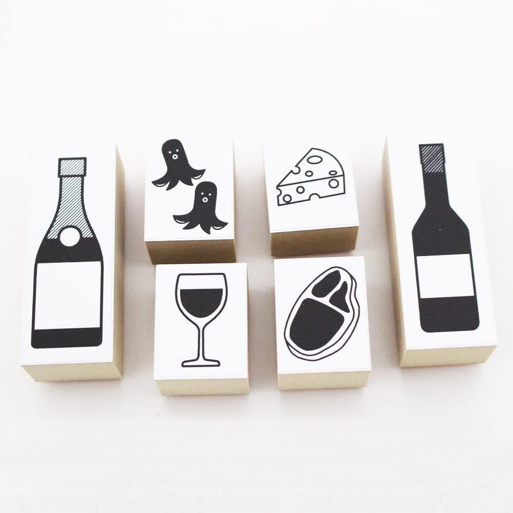 Cute Wooden Rubber Stamp Set with and Italian Menu Perfect for Office Made In Japan Wine, Izakaya, Champagne, Cheese, Designs, Pop-Ups, Gifts, (#29)