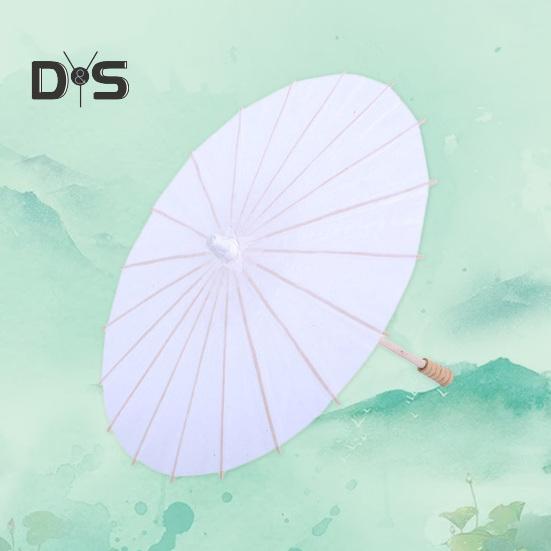 2Pcs White Paper Umbrella Chinese Style DIY Crafts Decorative Oil-paper Painting Umbrella Wooden Handle Oriental Parasol Party Favors