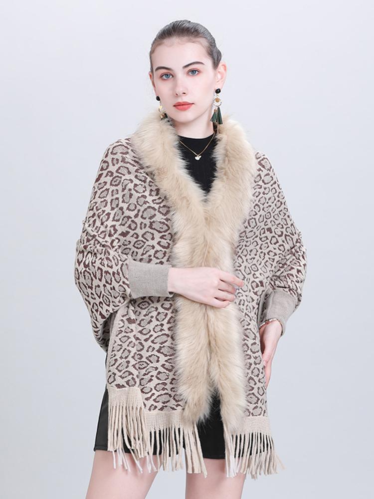 New Faux Fur Collar Imitation Cashmere Women Scarf Winter Vintage Leopard Poncho Warm Thick Wrap Capa Para Mujer Pashmina Shawl