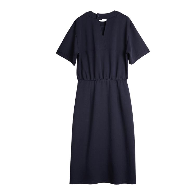 ELLE French Minimalist Short Sleeve Dress Women Dresses Navy-Blue EL51381