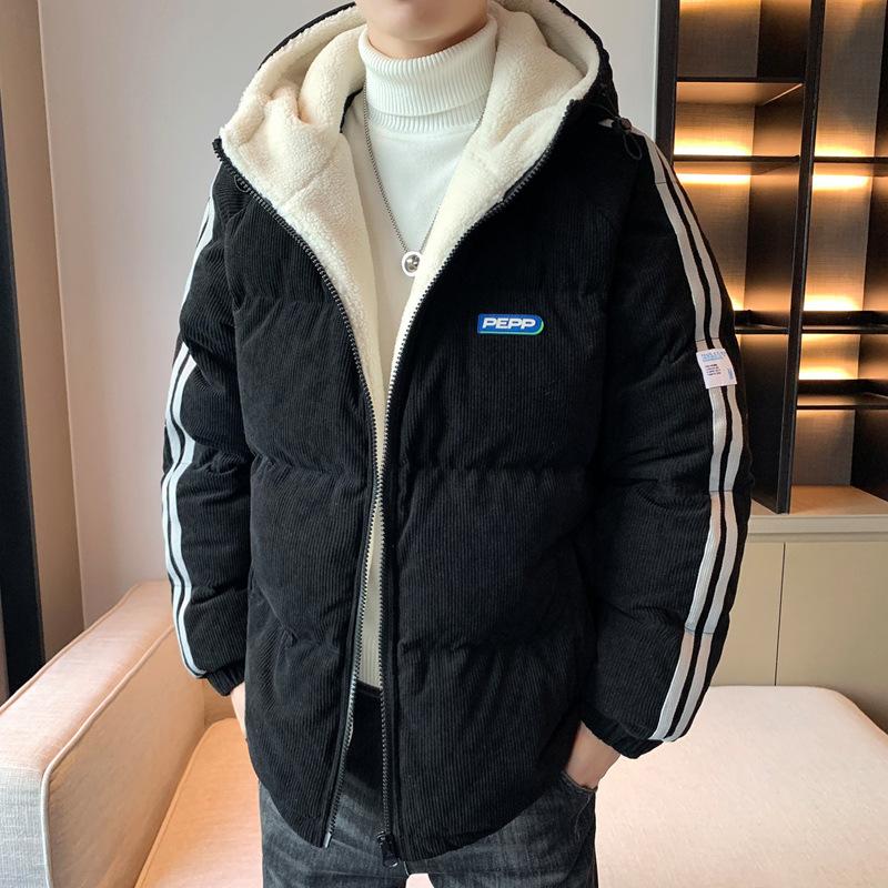 Winter new fashion versatile sports corduroy cotton coat men's casual contrast color youth cotton coat thickened trendy jacket