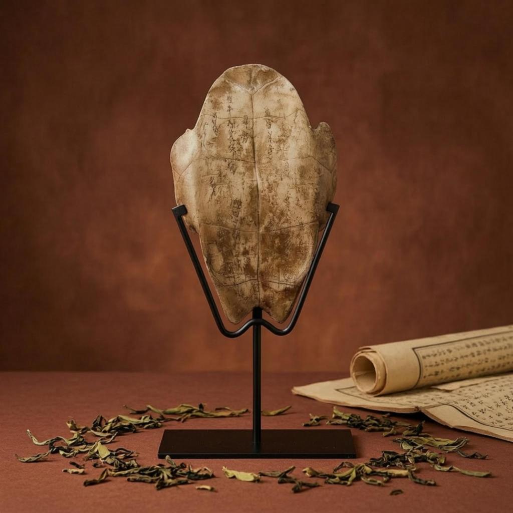 Turtle Carapace on Stand Tabletop Decor Antique-Vintage-Look Bone
