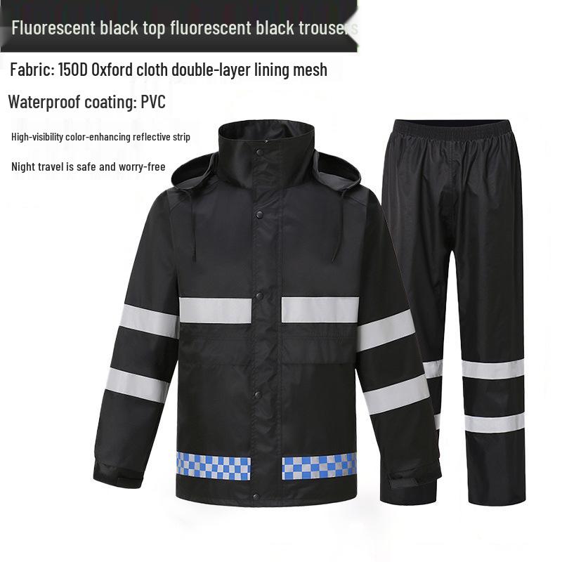 Marineblauer reflektierender Regenmantel und Hose für Herren - Wasserdicht, verdickt, zweiteilig, ideal für Sicherheits- und Sanitätsarbeiter