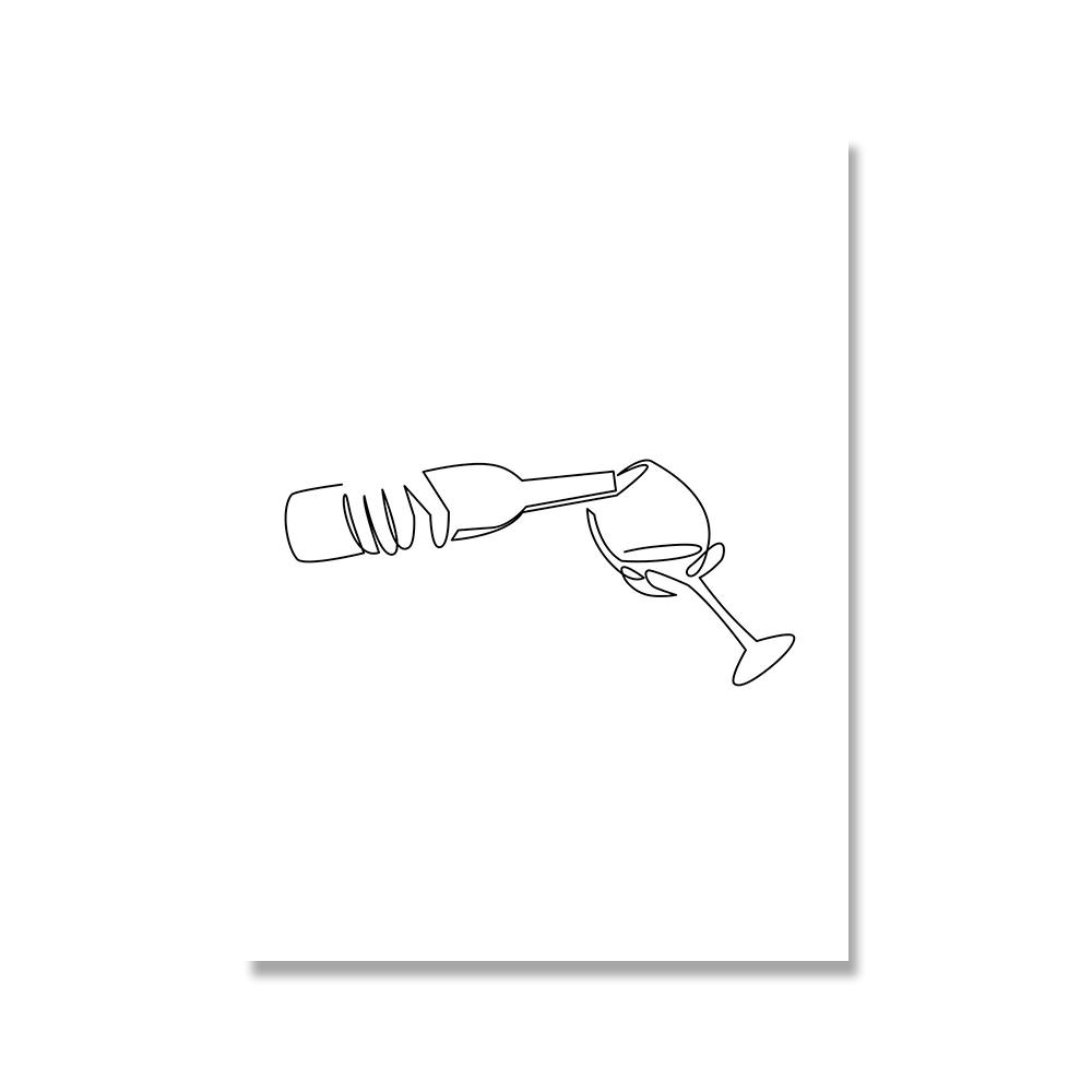 

Рисунок линии вина Художественная печать Черно-белая абстракция Сексуальная женщина Любительница вина Плакат Картина на холсте Подарок с вином Декор для кухни 21x30cm No Framed